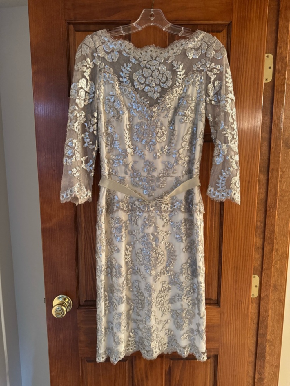Tadashi Shoji Sequin Lace Champagne Cocktail Dress Size 6 Wedding Formal Gatsby